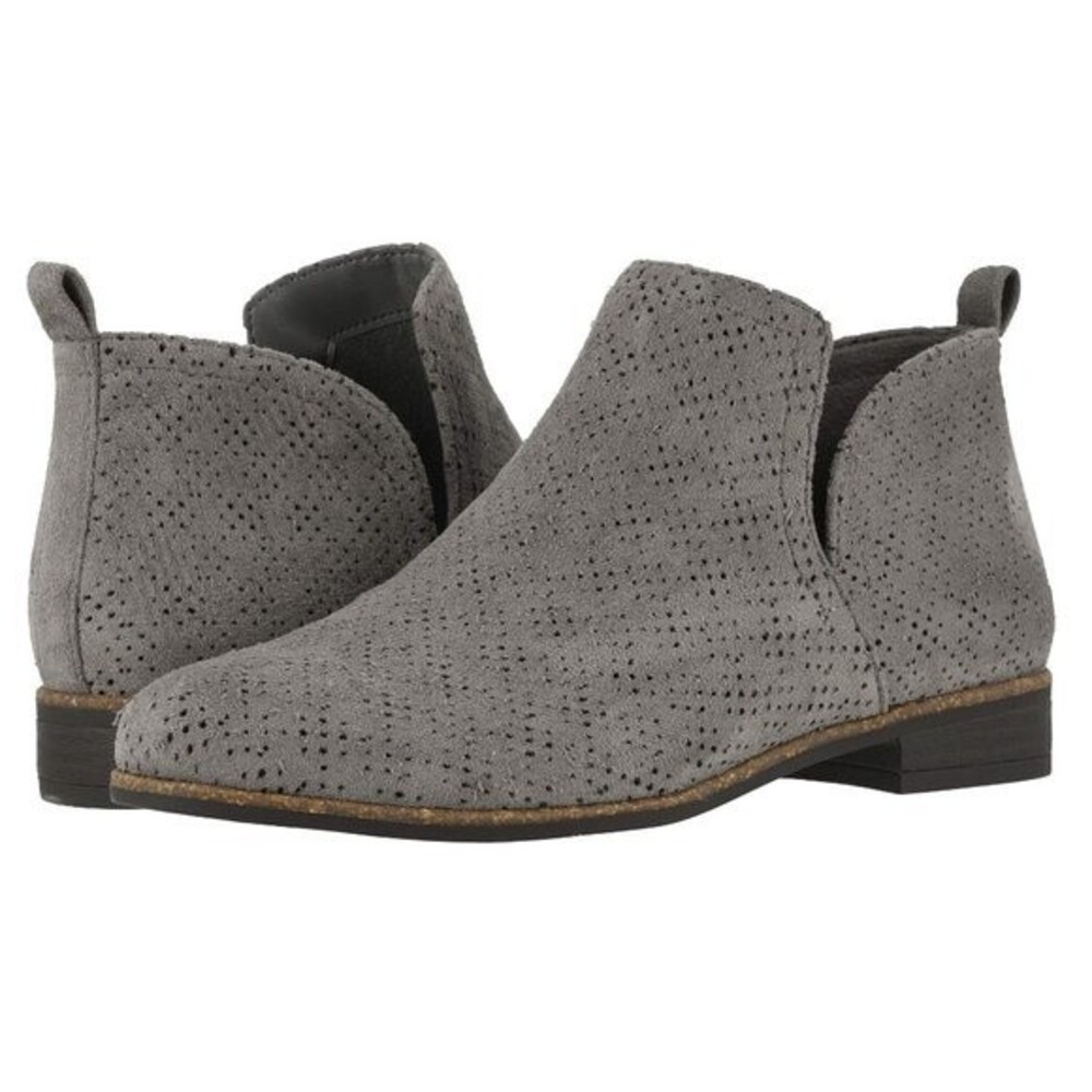 7W 7 WIDE Dr Scholls Womens Rate Gray Faux Seude Leather Perforated‎ Ankle Boots